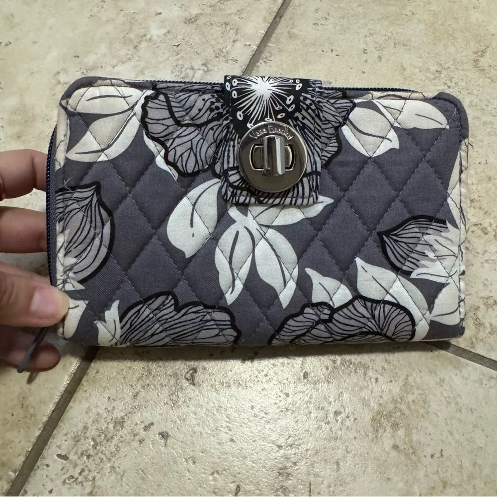 Vera Bradley Gray & Off White Quilted Floral Wallet
